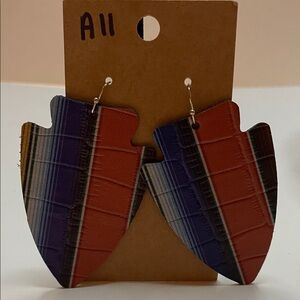 Striped Red & Blue Faux Leather Statement Earrings